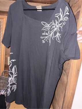 Blair Black Short-Sleeve Floral Accent Top